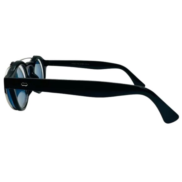 6112 | Blue Lens Flip Up Circle Sunglasses - Picture 3 of 6